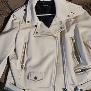 Zara white leather jacket